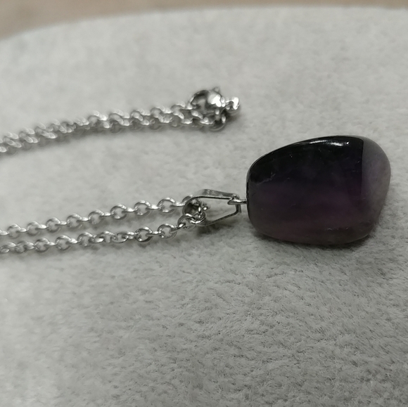 Amethyst Necklace Natural Gemstone Crystal Pendant Stainless-Steel Chain Purple - Picture 9 of 17